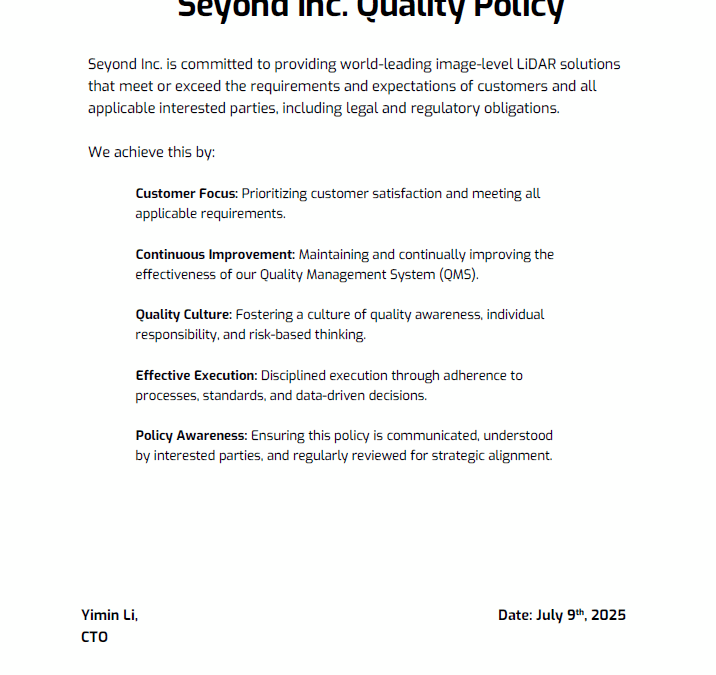 Seyond Publishes Updated Quality Policy to Strengthen Commitment to Excellence