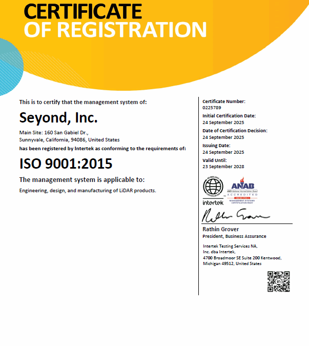 Seyond’s Quality Management System Achieves ISO 9001:2015 Certification with Intertek